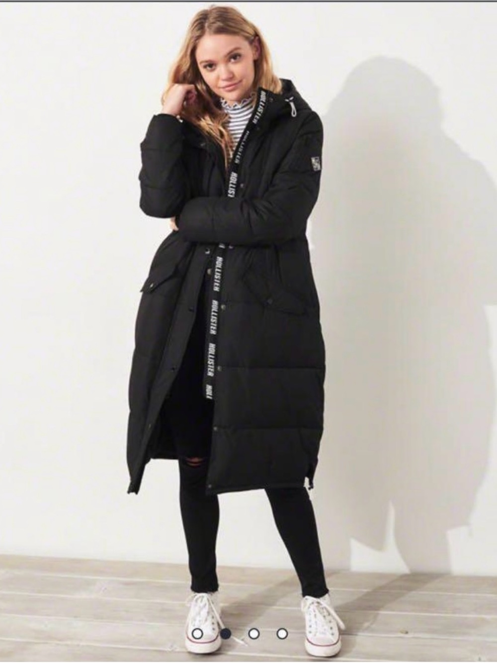 Hollister Black Long Puffer Coat with Hood - Women